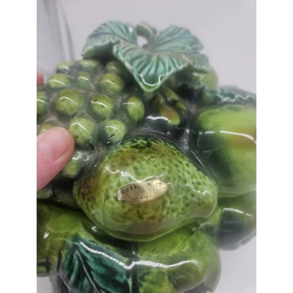 Vintage‎ Inarco Covered Bowl Green Mist Apples & Grapes Basket Made Japan Decor